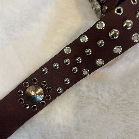 Leatherock Brown Leather Studded Crystal Embellished Belt SzM - Picture 3 of 16